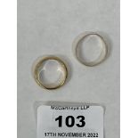 A 22ct wedding ring, 4g and an 18ct wedding ring. 1g.