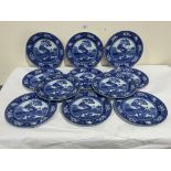 Twelve Wedgwood Fallow Deer pattern blue and white plates