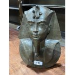 A plaque of an Egyptian pharoah's mask in a bronzed finish. 11½' high