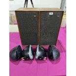 A pair of Wharfedale Linton loudspeakers with four Kef 'egg' speakers