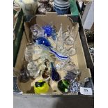 Two boxes of glass bird ornaments etc.