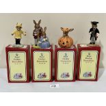 Royal Doulton Bunnykins. Four Figures -Halloween Bunny; Shcoolmaster; Rainy Day and Father, Mother