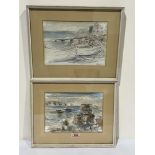 B. DYMOCK. BRITISH 20TH CENTURY Beach scenes with boats. A pair. Signed. Pen, ink and watercolour