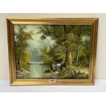 I. CAFIERI. 20TH CENTURY A wooded lake scene. Signed. Oil on canvas 12' x 16'