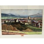 MARTIN ELDRIDGE . BRITISH CONTEMPORY An extensive view of Ludlow and distant Clee Hills. Signed.