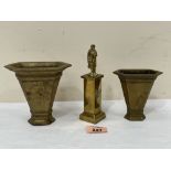 Two early 19th century brass hexagonal tapered vases, 3¾' and 4¼' high and a 19th century brass