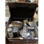 A cutlery canteen box with platedware and sundries