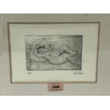 An etching signed Botero, reclining nude. 3½' x 5¼' plate size