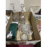 A pair of 19th century mallet decanters (rim chip) and other glassware
