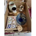 A box of glassware and a box of ceramics