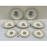 Wedgwood 'Garden' pattern designed by Eric Ravilious. Two dinner plates, three bowls and three