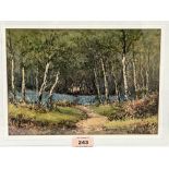 W. RANSON. BRITISH 20TH CENTURY A path through a birch glade. Signed. Watercolour. 7¼' x 10½'