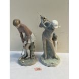 A Lladro golfing figure and lady companion. 11' high