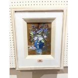 RAY BALKWILL. BRITISH CONTEMPORY Flower study in Blue. Signed. Inscribed verso. Watercolour and