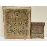 A 19th century silk embroidery, 23' x 18½' and a needlework sampler 12' x 10'