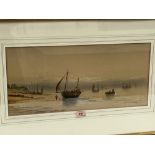 T. MONTIMEN. FRENCH 19TH CENTURY A beach scene with fishing boats. Signed. Watercolour 9½' x 20½'