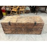A 19th century pine chest, the lid with initials EVM and number 101. 60' wide
