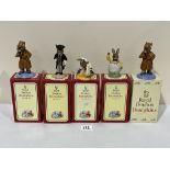 Royal Doulton Bunnykins. Five figures-sailor; Schoolmaster; Detective (2) and Sunnykins. Boxed