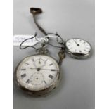 A SILVER POCKET WATCH AND A PLATED EXAMPLE