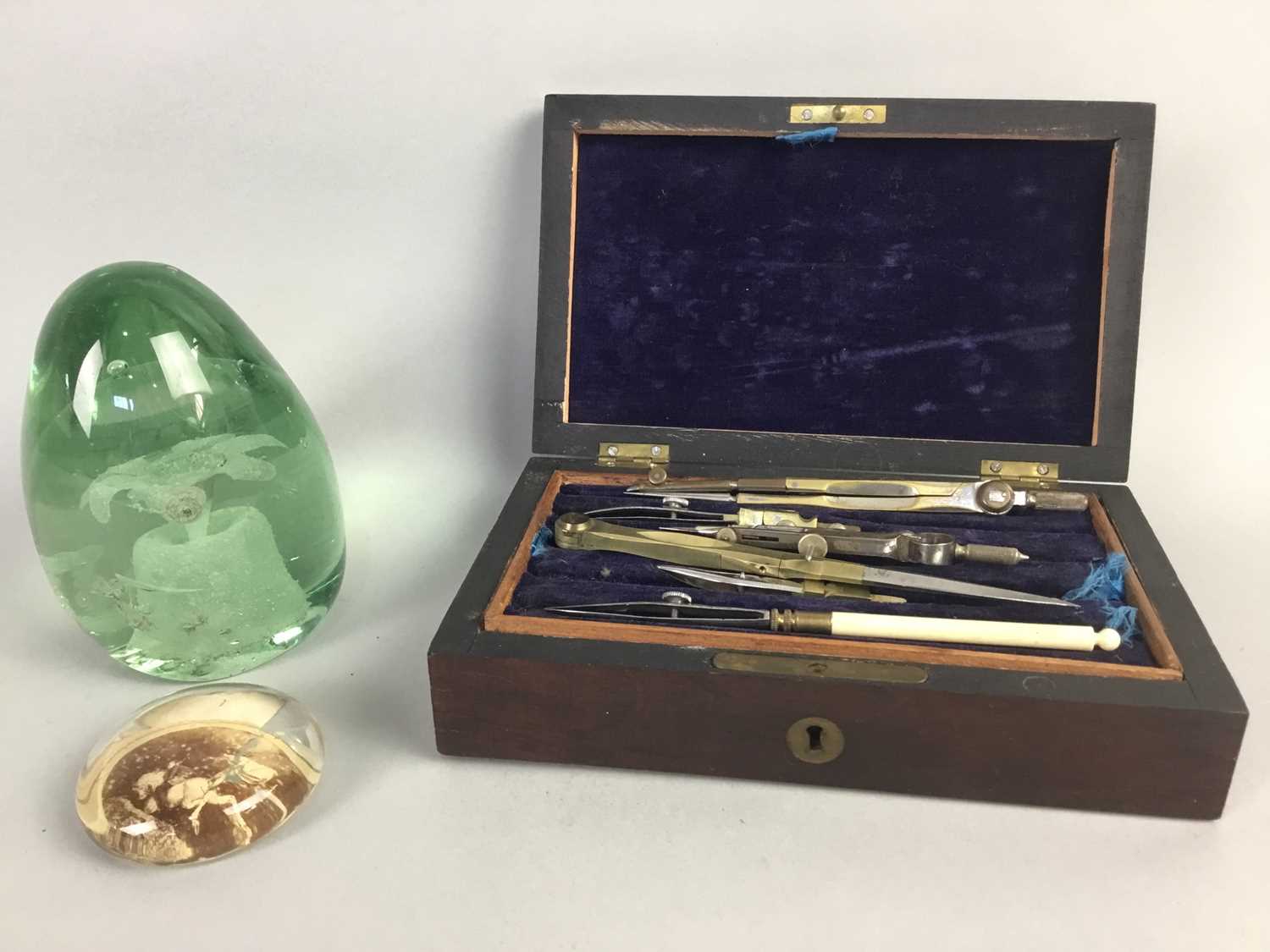 A LOT OF EARLY 20TH CENTURY DRAWING INSTRUMENTS AND TWO PAPERWEIGHTS - Image 2 of 2