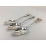 A SET OF SIX SILVER DESSERT SPOONS ALONG WITH OTHER SILVER AND A CARD CASE