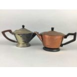 AN ART DECO SILVER PLATED FOUR PIECE TEA SERVICE AND OTHER PLATED WARE