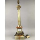 AN ONYX AND GILT-METAL COLUMN TABLE LAMP