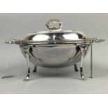 A SILVER PLATED BREAKFAST DISH AND A PAIR OF ENTREE DISHES