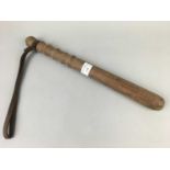 A WOODEN TRUNCHEON AND OTHERS