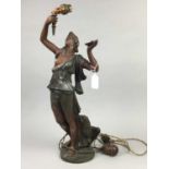 A VICTORIAN BRONZE SPELTER FIGURAL TABLE LAMP