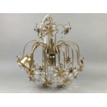 A CUT GLASS AND BRASS CEILING HANGING LIGHT FITTING