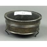 A LOT OF TWO SILVER CIRCULAR TRINKET BOXES AND A SIMILAR BRUSH