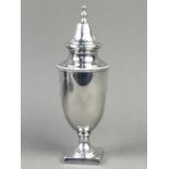 A SILVER PLATED URN SHAPED SUGAR CASTER AND OTHER ITEMS