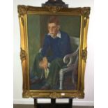 AN OIL PAINTING OF A SEATED YOUNG MAN