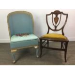 AN EDWARDIAN MAHOGANY BEDROOM CHAIR AND ANOTHER CHAIR