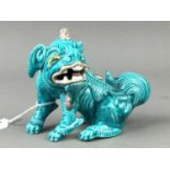 A STAFFORDSHIRE TURQUOISE GLAZE FOO DOG