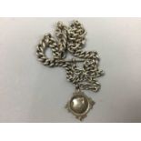 A SILVER DOUBLE ALBERT POCKET WATCH CHAIN,