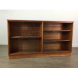 A TEAK BOOKCASE AND A STAINED WOOD MUSIC CABINET