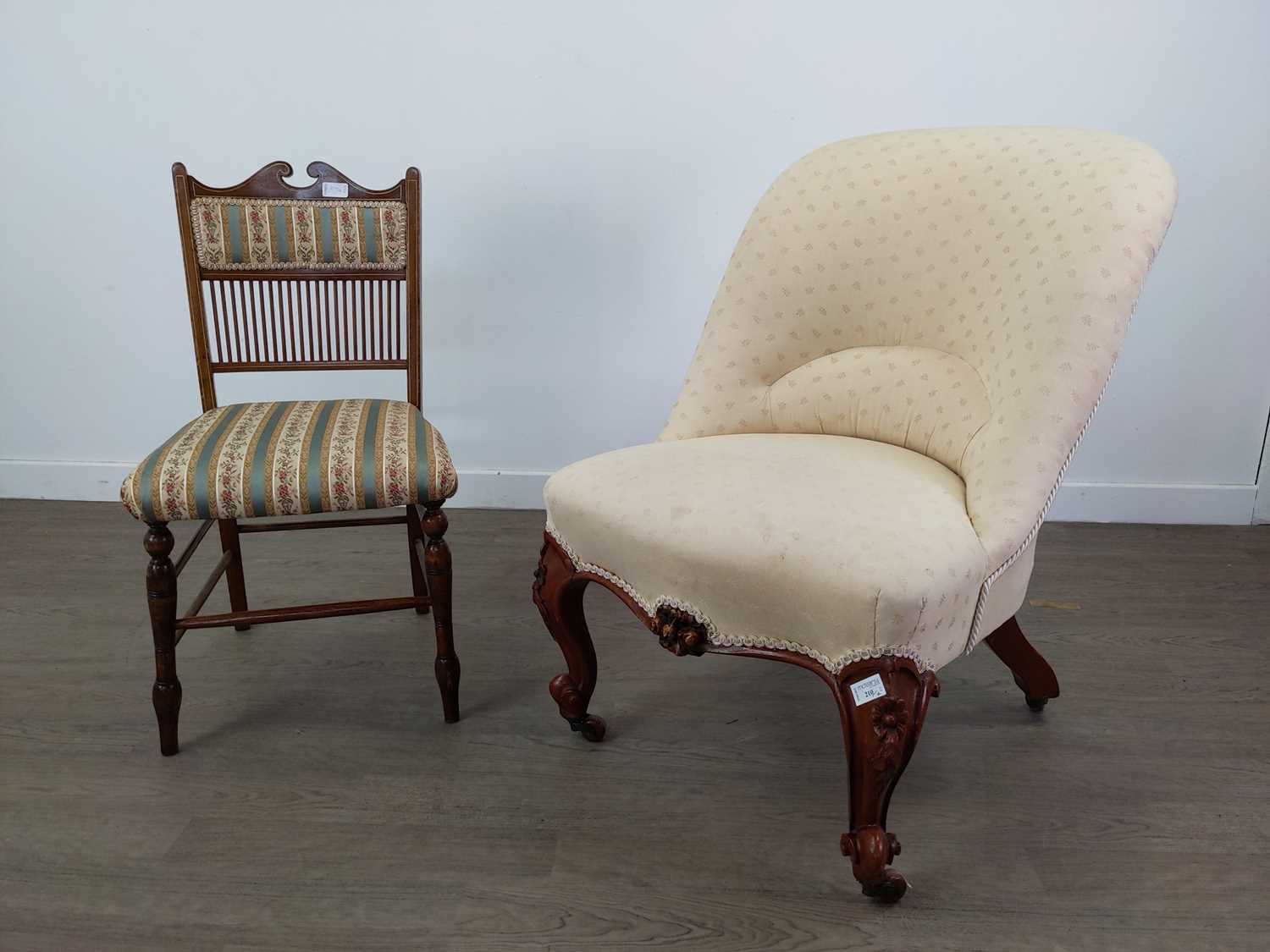 A VICTORIAN NURSING CHAIR ALONG WITH A BEDROOM CHAIR