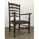 A LADDER BACK OPEN ELBOW CHAIR