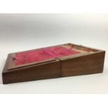 A VICTORIAN MAHOGANY AND BRASS BOUND PORTABLE WRITING BOX
