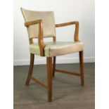 A PAIR OF OPEN ELBOW CHAIRS