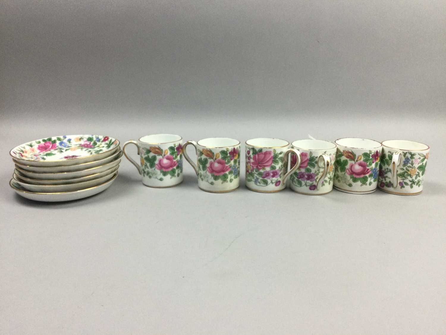 A SET OF SIX CROWN STAFFORDSHIRE COFFEE CANS, SAUCERS AND OTHERS - Image 3 of 3