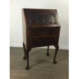 AN ARTS & CRAFTS MAHOGANY BUREAU AND SERVING TRAY BY SAM HISLOP FROM SANQUHAR