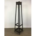 A STAINED WOOD SQUARE HAT AND COAT STAND