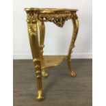 A REPRODUCTION GILTWOOD CORNER TABLE
