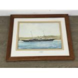A CUNARD LINE PRINT AND A PAINTING