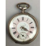 A LOT OF TWO SILVER CASED OPEN FACED CROWN WIND POCKET WATCHES