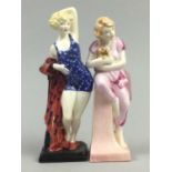 A LOT OF TWO ROYAL DOULTON FIGURES, ALONG WITH A CHARACTER JUG