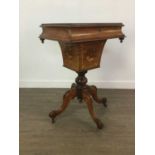 A VICTORIAN INLAID WALNUT SEWING TABLE